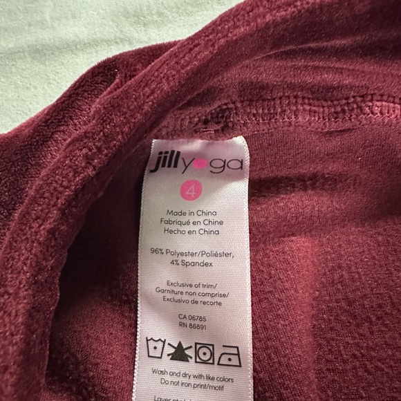 Jill Yoga - Cozy Kids Velvet/Velour Leggings in Rich Burgundy - Picture 2 of 4